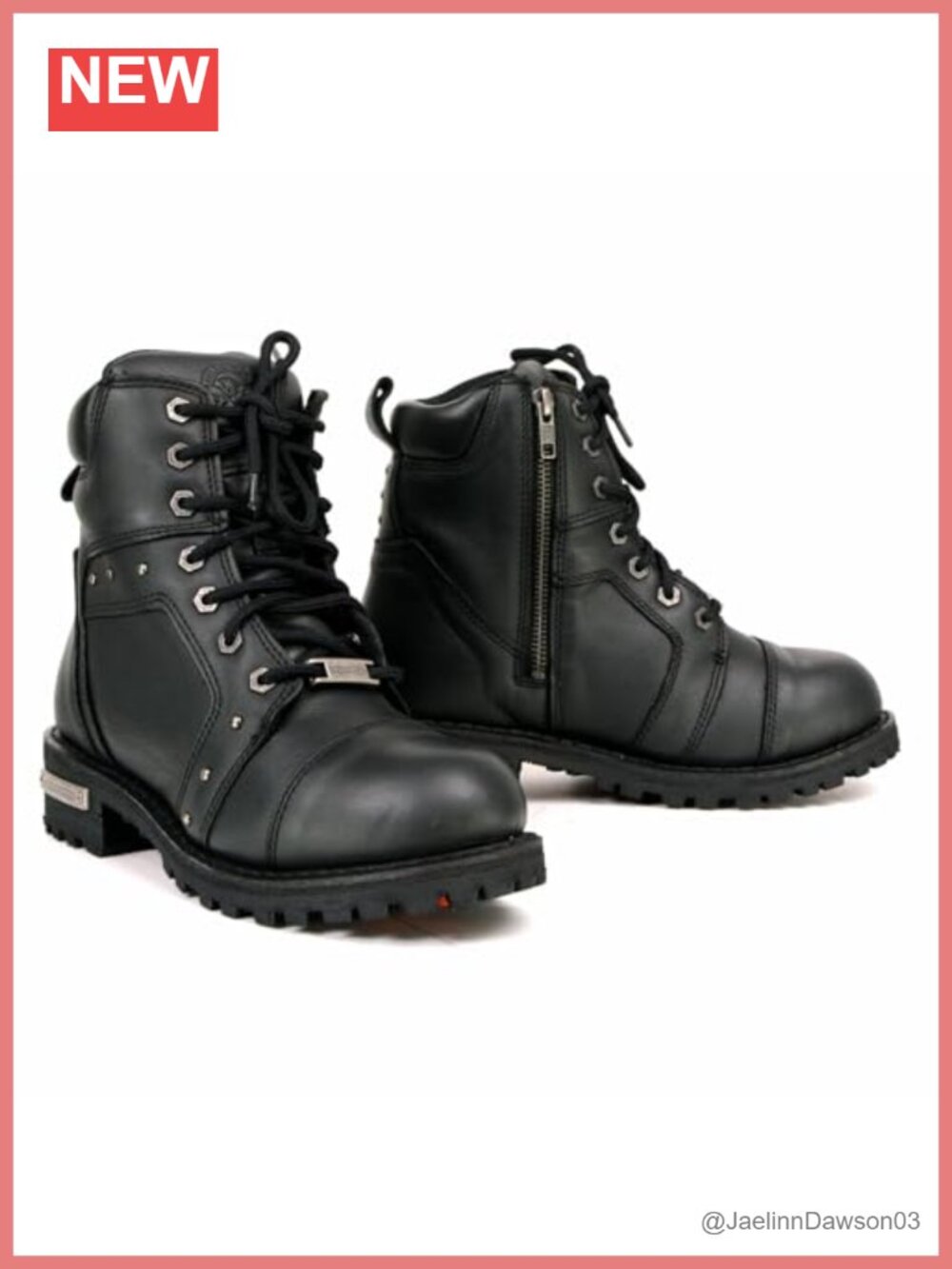 Women's Leather Motorcycle Ankle Boots Lace-Up Side Zip